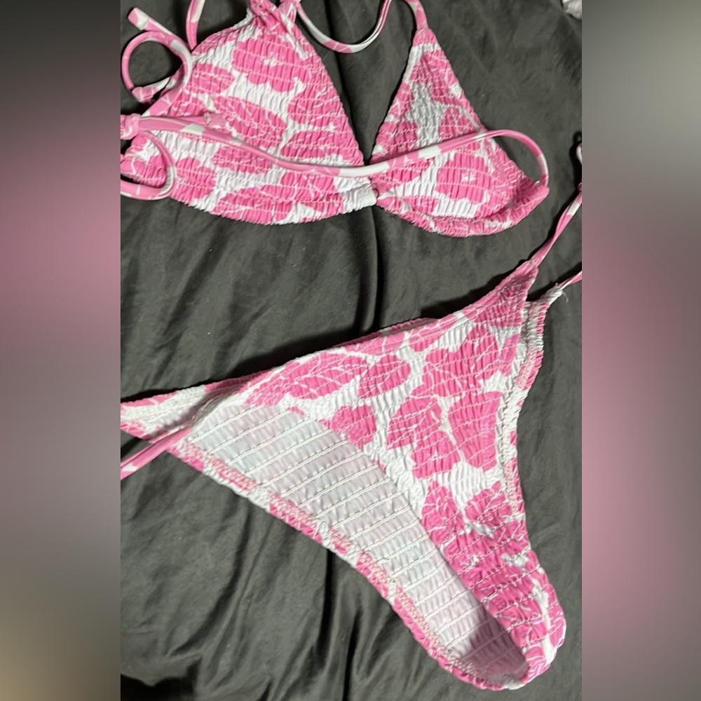 Pink and White Floral Bikini Set